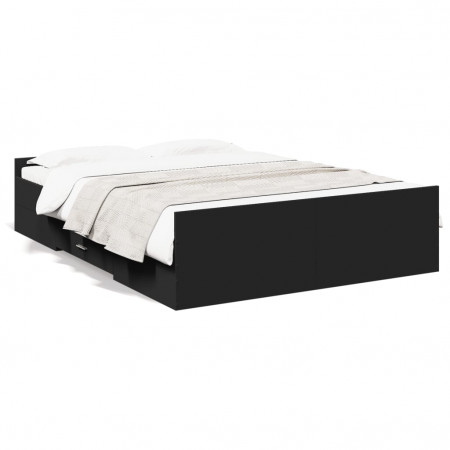 Cadru de pat cu sertare, negru, 120x200 cm, lemn prelucrat