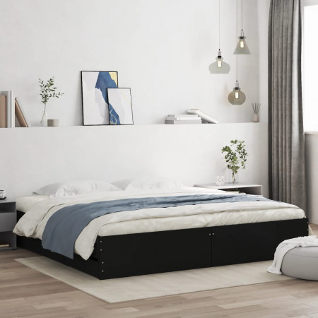 Cadru de pat cu sertare negru 200x200 cm lemn prelucrat