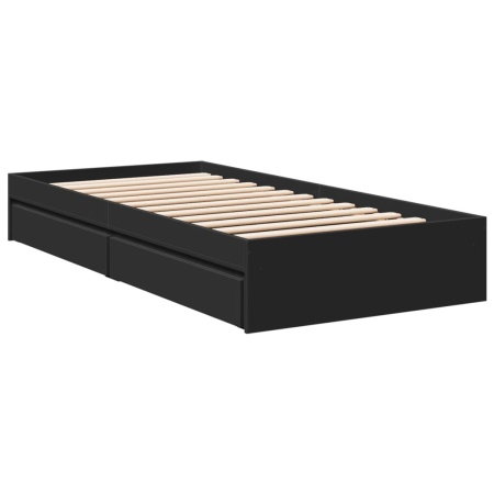 Cadru de pat cu sertare, negru, 75x190 cm, lemn prelucrat