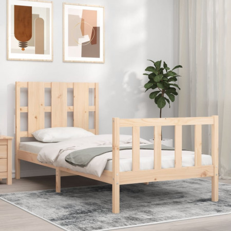Cadru de pat cu tăblie, 90x190 cm, lemn masiv - Img 1