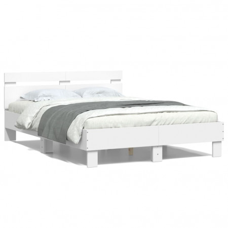 Cadru de pat cu tăblie, alb, 120x190 cm, lemn prelucrat