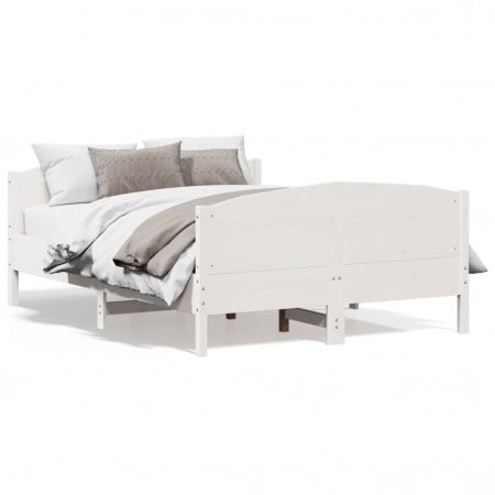 Cadru de pat cu tăblie, alb, 140x190 cm, lemn masiv de pin