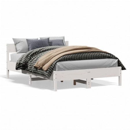 Cadru de pat cu tăblie, alb, 140x190 cm, lemn masiv de pin