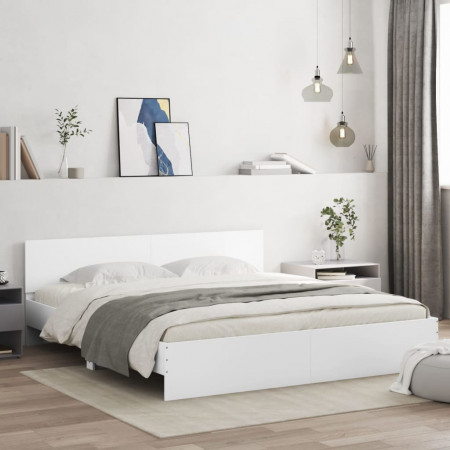 Cadru de pat cu tăblie, alb, 200x200 cm