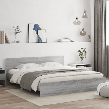 Cadru de pat cu tăblie, gri sonoma, 180x200 cm