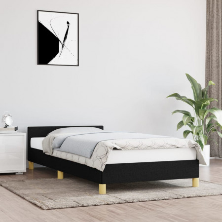 Cadru de pat cu tăblie, negru, 90x200 cm, textil - Img 1