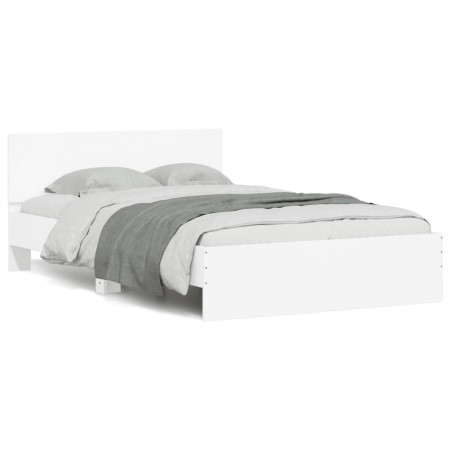 Cadru de pat cu tăblie și LED, alb, 135x190 cm