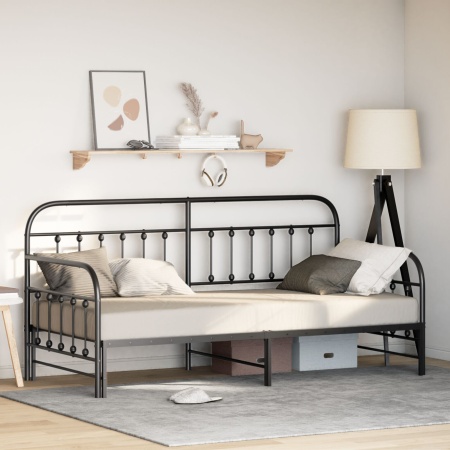 Cadru de pat daybed cu pat suplimentar Negru 90x200 cm Oțel