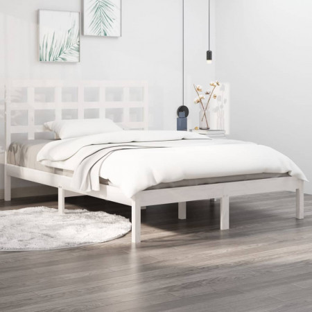 Cadru de pat dublu, alb, 135x190 cm, lemn masiv