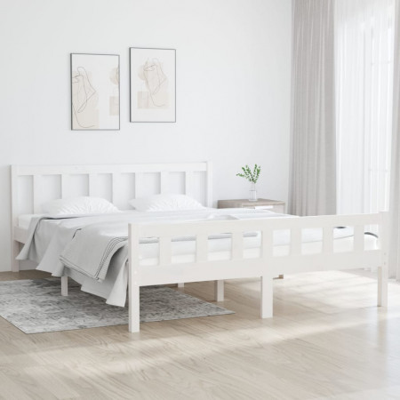 Cadru de pat King Size 5FT, alb, 150x200 cm, lemn masiv