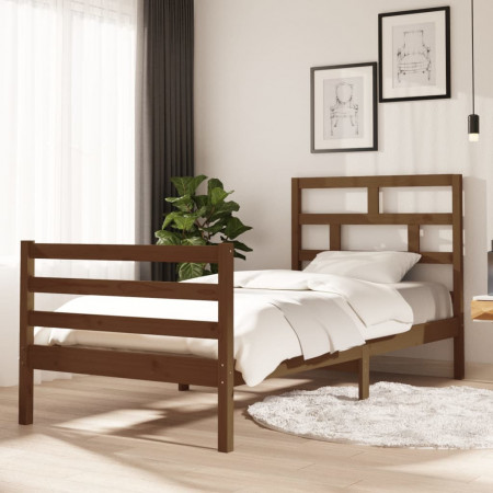 Cadru de pat, maro miere, 90x200 cm, lemn masiv de pin - Img 1