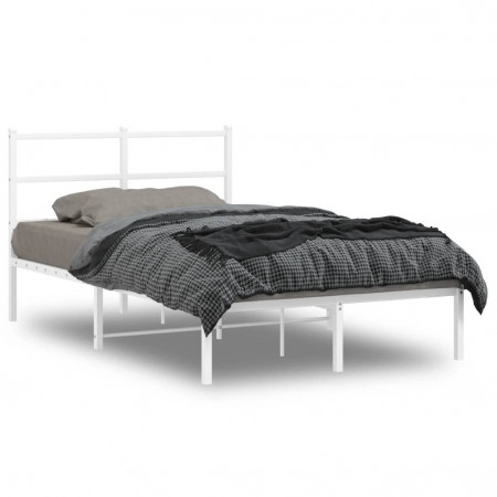 Cadru de pat metalic cu tăblie, alb, 120x190 cm - Img 1