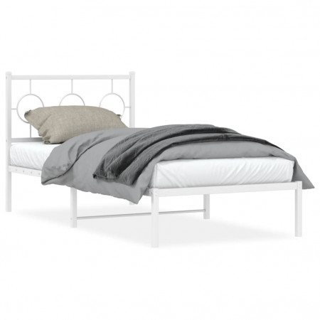 Cadru de pat metalic cu tăblie, alb, 90x190 cm
