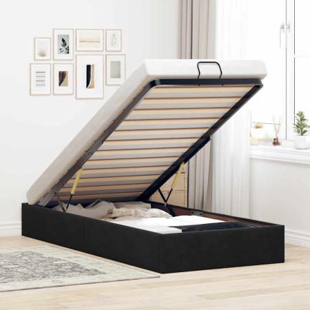 Cadru de pat otoman fără saltea Negru 90x200 cm catifea