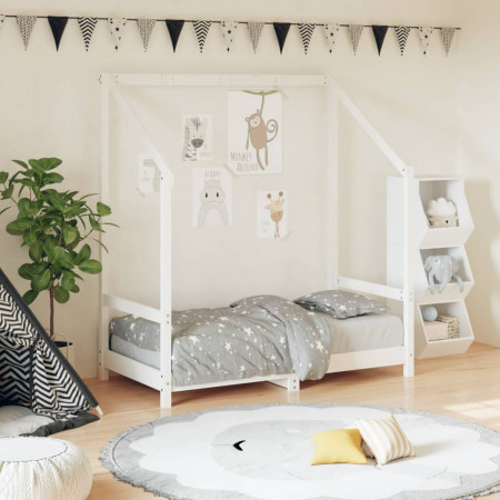Cadru de pat pentru copii, alb, 70x140 cm, lemn masiv de pin - Img 1