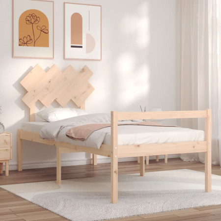 Cadru de pat senior cu tăblie single, lemn masiv