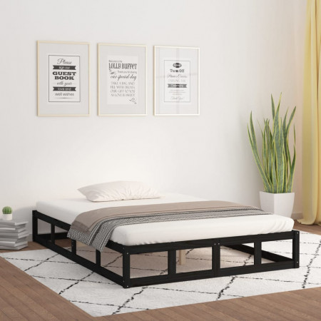 Cadru de pat Super King 6FT, negru, 180x200 cm, lemn masiv - Img 1