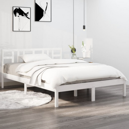 Cadru pat, alb, 140x190 cm, lemn masiv - Img 1