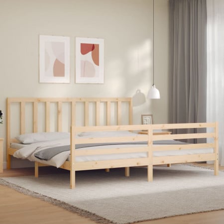 Cadru pat cu tăblie 200x200 cm, lemn masiv de pin