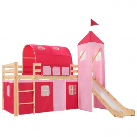 Cadru pat etajat copii cu tobogan &amp; scară 208x230 cm lemn pin - Img 1