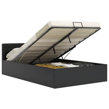 Cadru pat hidraulic, depozitare, negru 140 x 200 cm, piele eco