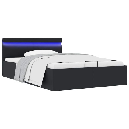 Cadru pat hidraulic ladă cu LED negru 120x200cm piele ecologică - Img 1