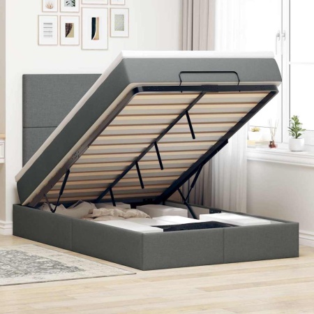 Cadru pat otoman cu saltea țesătură gri închis 120x200 cm - Img 1
