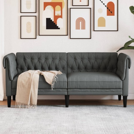 Canapea Chesterfield cu 2 locuri, gri închis, material textil