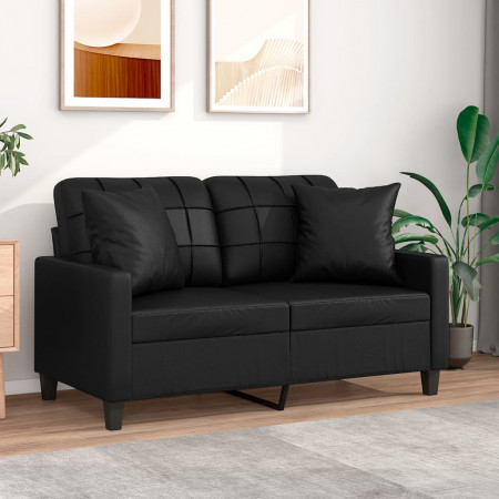 Canapea cu 2 locuri cu pernuțe, negru, 120 cm, piele ecologică - Img 1