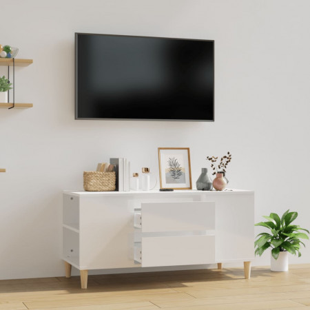 Comodă TV, alb extralucios, 102x44,5x50 cm, lemn prelucrat - Img 1