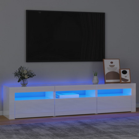 Comodă TV cu lumini LED, alb extralucios, 180x35x40 cm