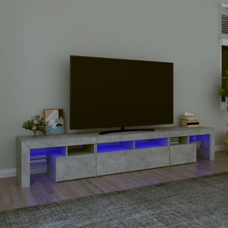 Comodă TV cu lumini LED, gri beton, 230x36,5x40cm