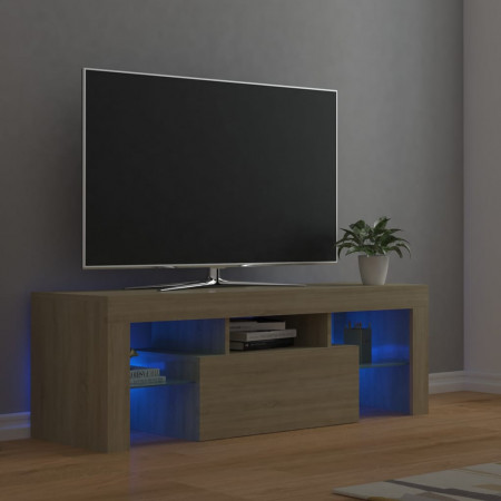 Comodă TV cu lumini LED, stejar Sonoma, 120x35x40 cm - Img 1