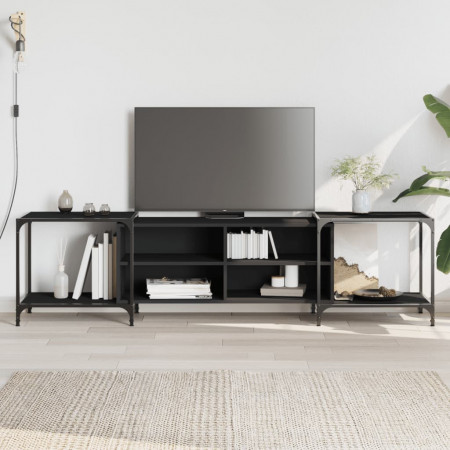 Comodă TV, negru, 203x37x50 cm, lemn prelucrat