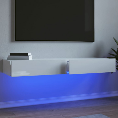 Comode TV cu lumini LED, 2 buc., alb extralucios, 60x35x15,5 cm