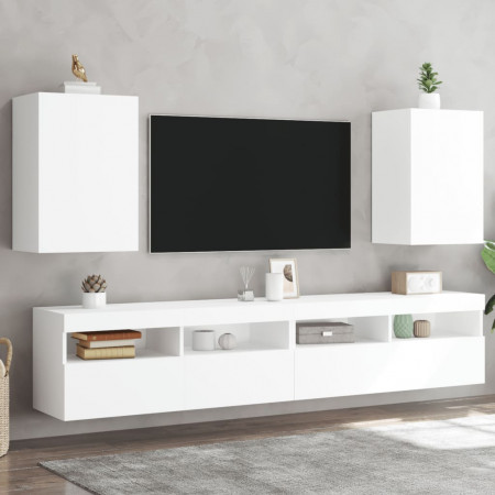 Comode TV de perete, 2 buc., alb, 40,5x30x60 cm, lemn prelucrat
