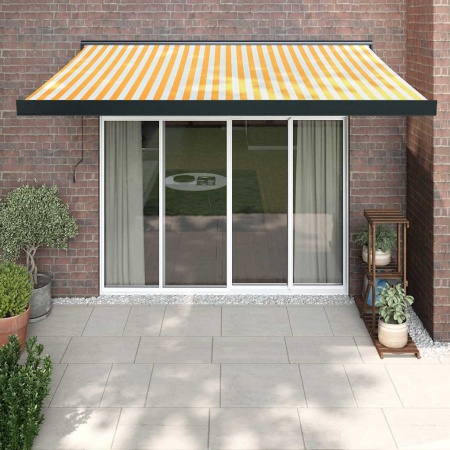 Copertină retractabilă, galben/alb, 3,5x2,5 m, textil/aluminiu