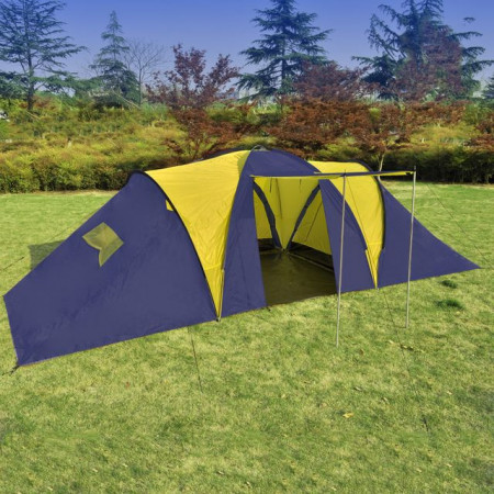 Cort camping material textil, 9 persoane, albastru și galben
