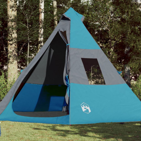 Cort de camping 7 persoane, albastru, 350x350x280cm, tafta 185T