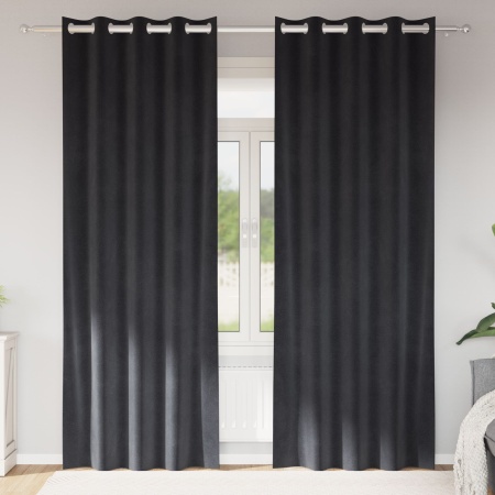 Cortine Blackout cu Ochiuri 2 buc Dark Grey Velvet