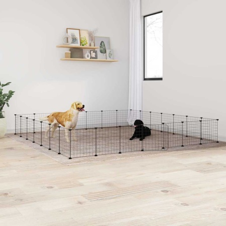 Cușcă animale de companie cu ușă 28 panouri negru 35x35 cm oțel