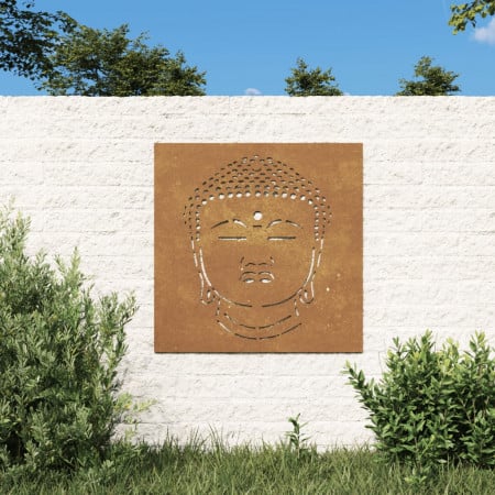 Decor perete de grădină 55x55 cm design cap Buddha oțel Corten