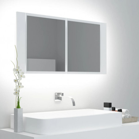 Dulap de baie cu oglindă și LED, alb, 90x12x45 cm acril - Img 1
