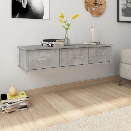 Dulap de perete cu sertare, gri beton, 88x26x18,5 cm