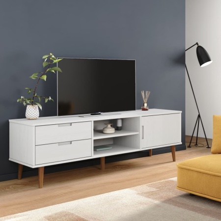 Dulap TV „MOLDE” alb, 158x40x49 cm, lemn masiv de pin