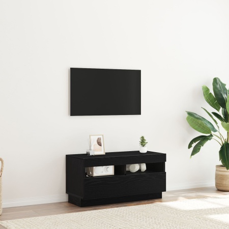 Dulap TV cu lumini LED Negru Stejar 80x35x40 cm Lemn prelucrat