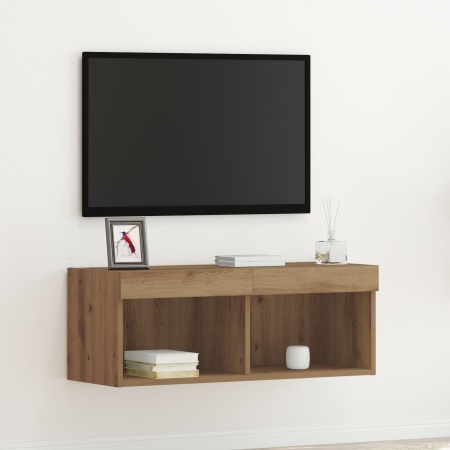 Dulap TV cu Lumini LED Stejar Artisan 80x30x30 cm