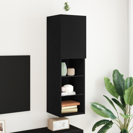 Dulap TV LED Stejar Negru 30,5x30x102 cm Lemn Prelucrat