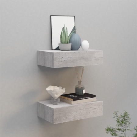Dulapuri de perete cu sertar 2 buc. gri beton 40x23,5x10 cm MDF