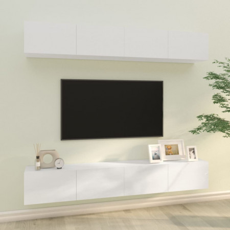 Dulapuri TV de perete, 4 buc., alb extralucios, 100x30x30 cm